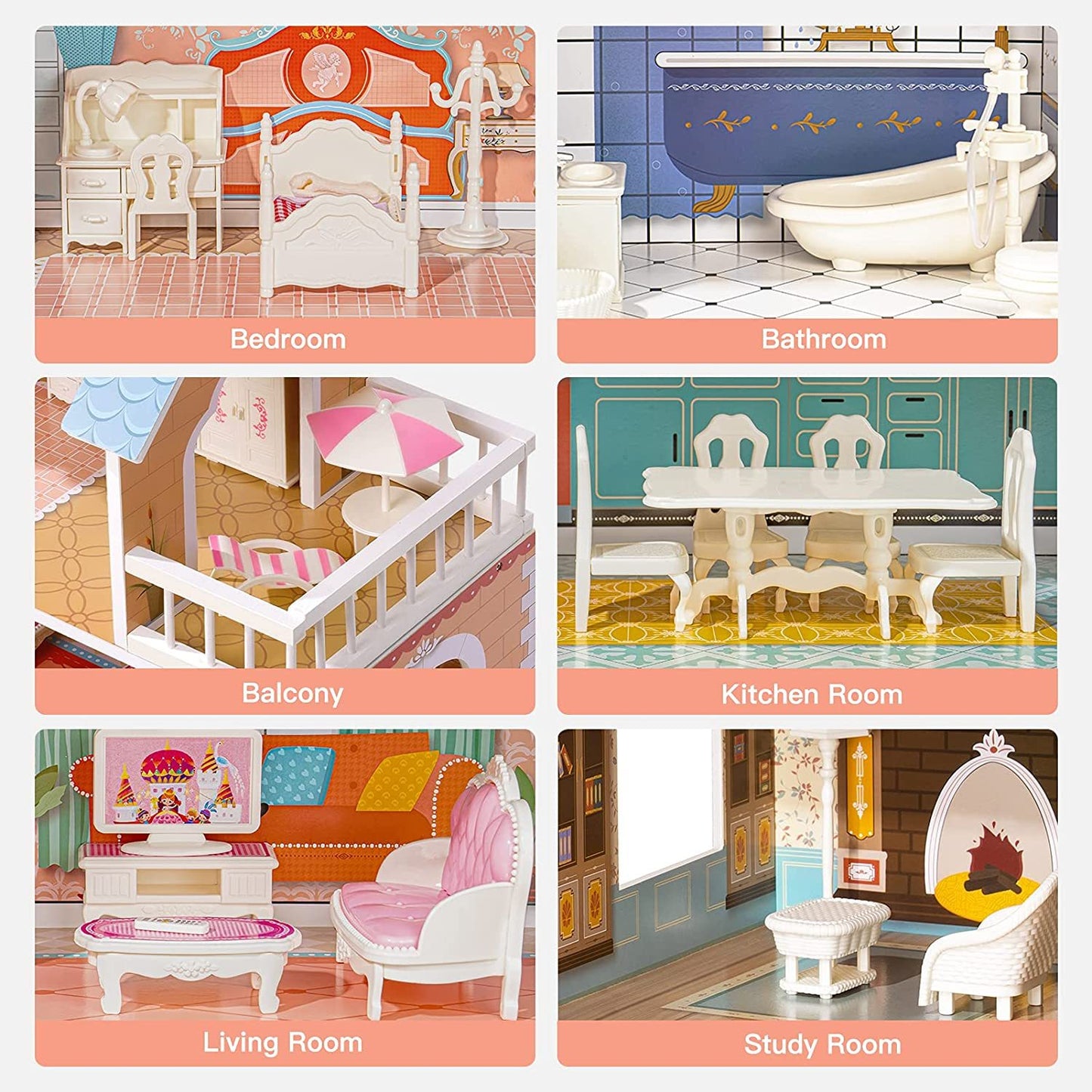 Wooden Dollhouse For Kids