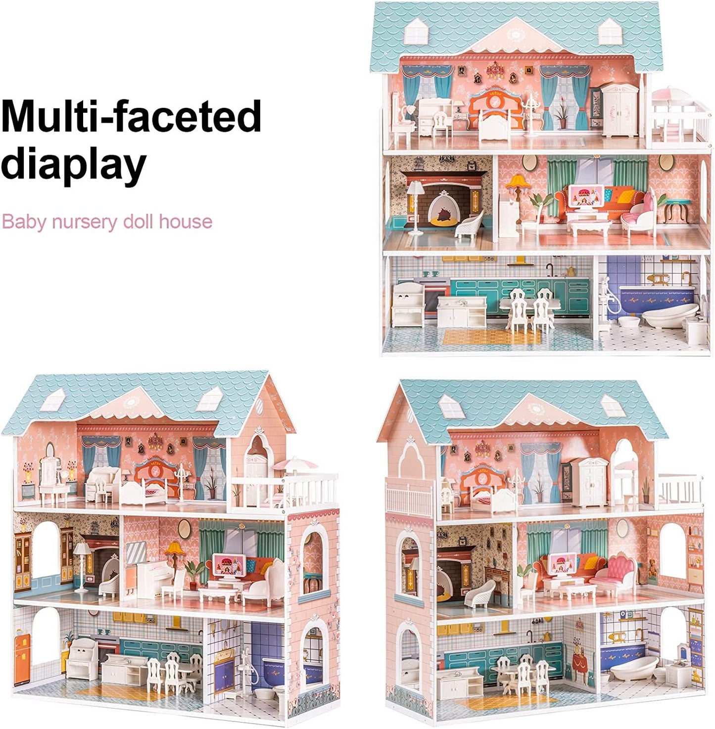 Wooden Dollhouse For Kids