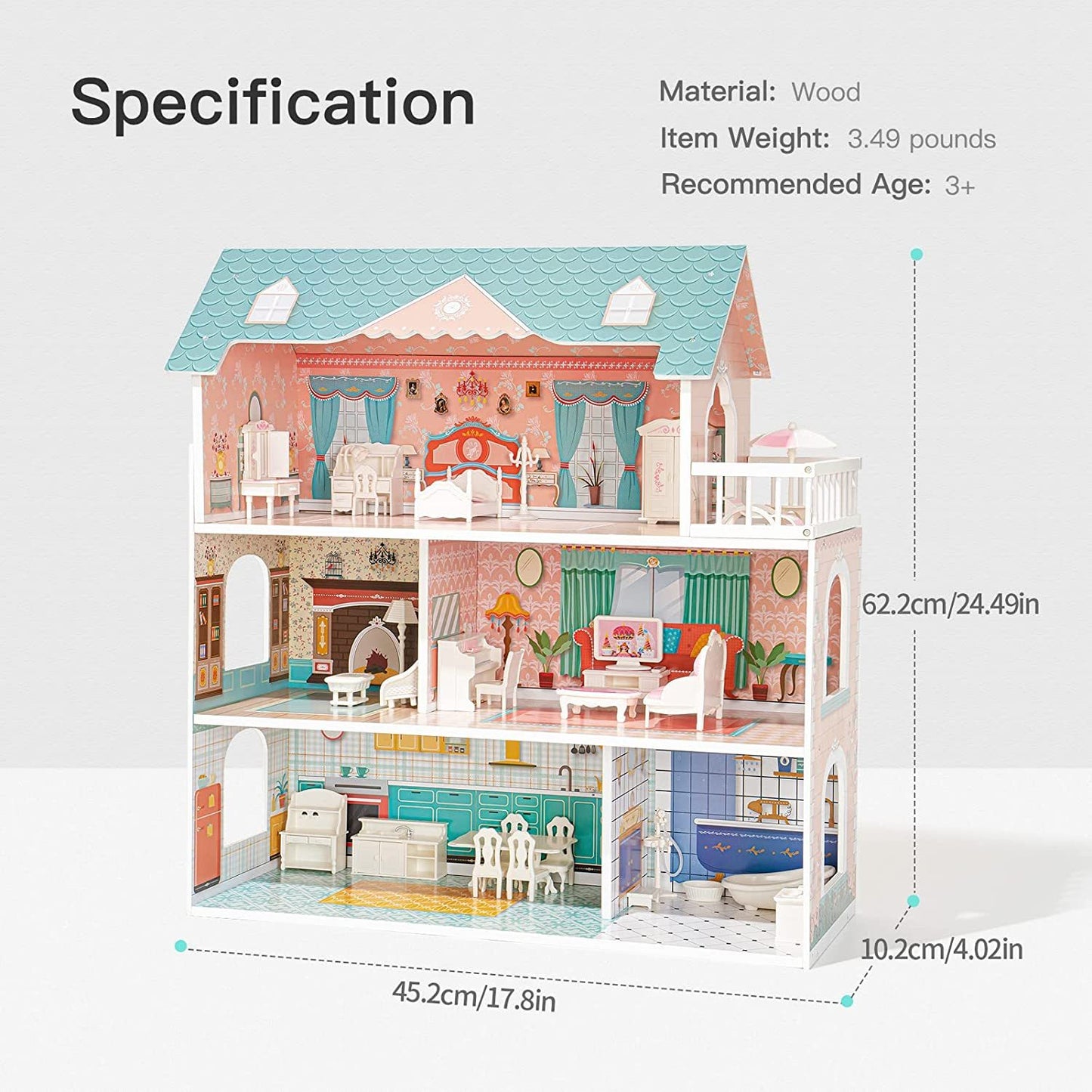 Wooden Dollhouse For Kids