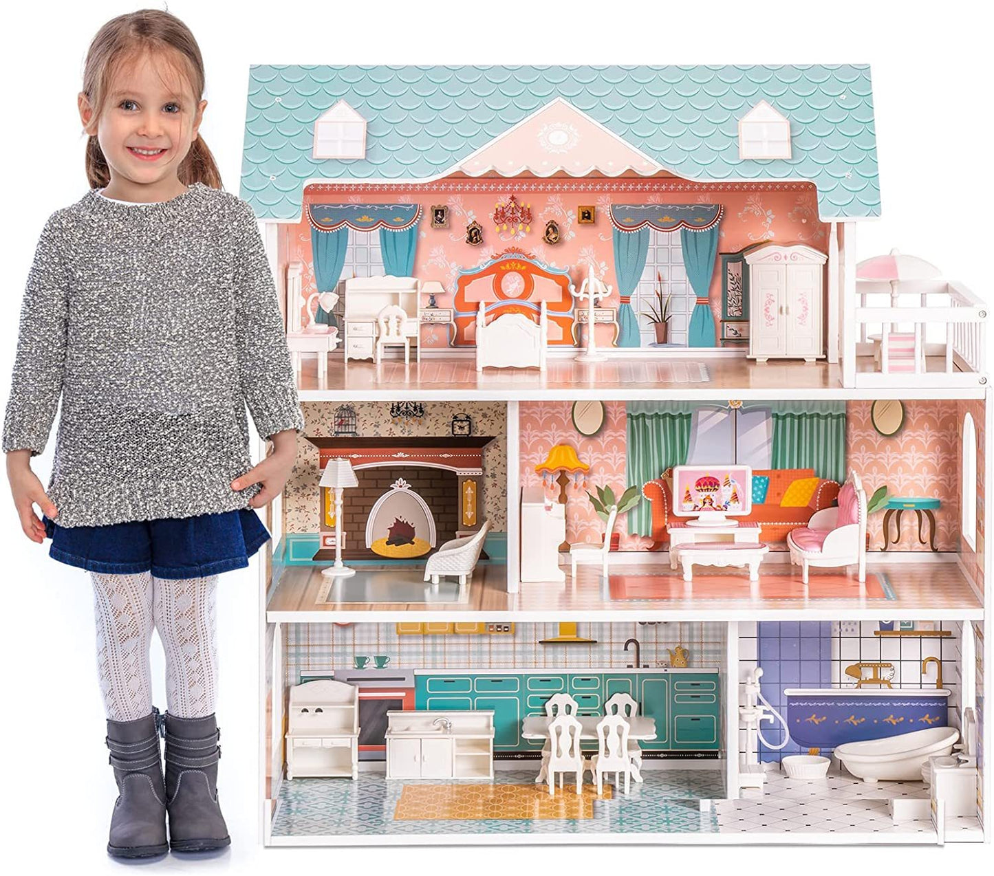 Wooden Dollhouse For Kids