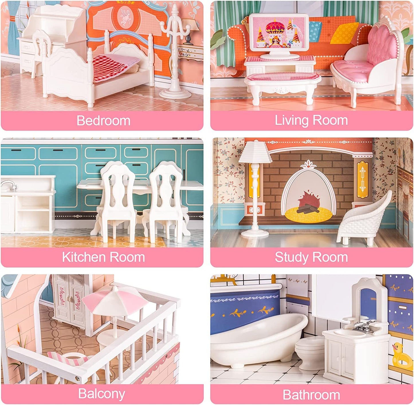 Wooden Dollhouse For Kids