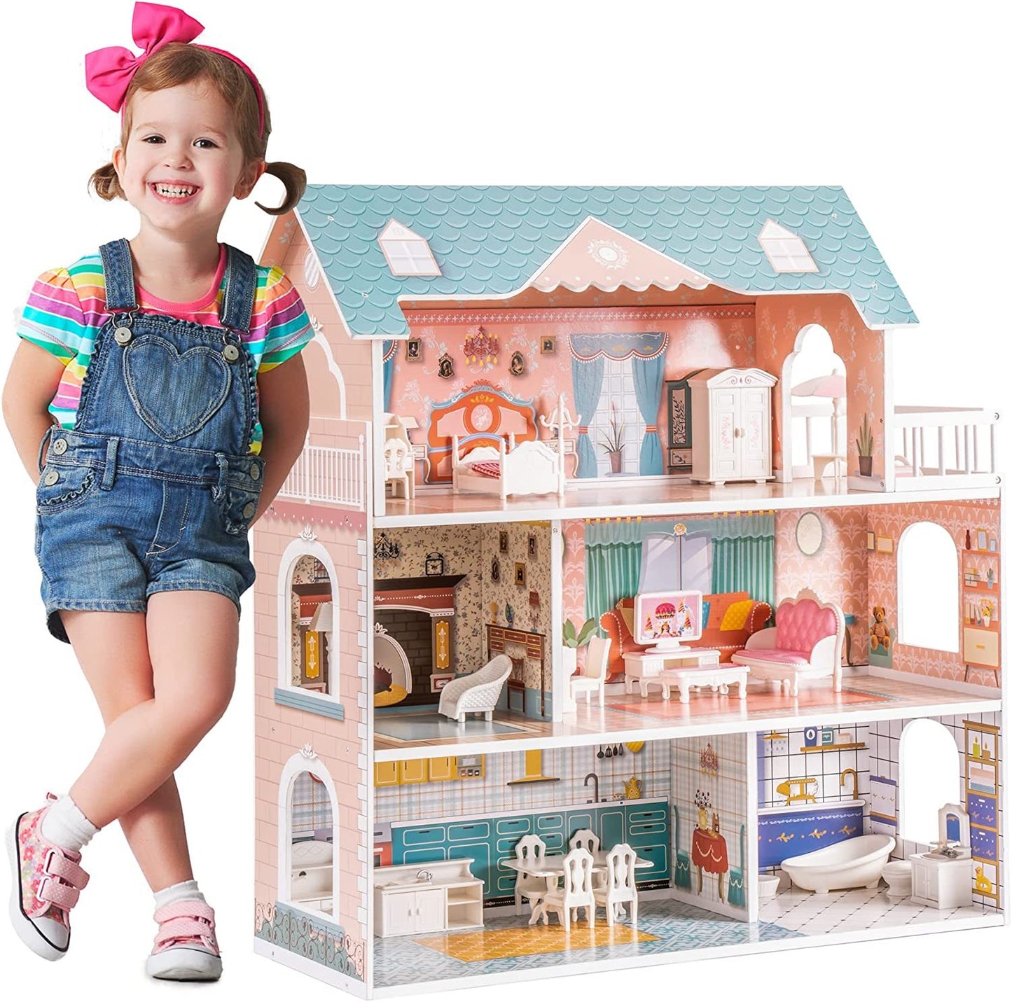 Wooden Dollhouse For Kids