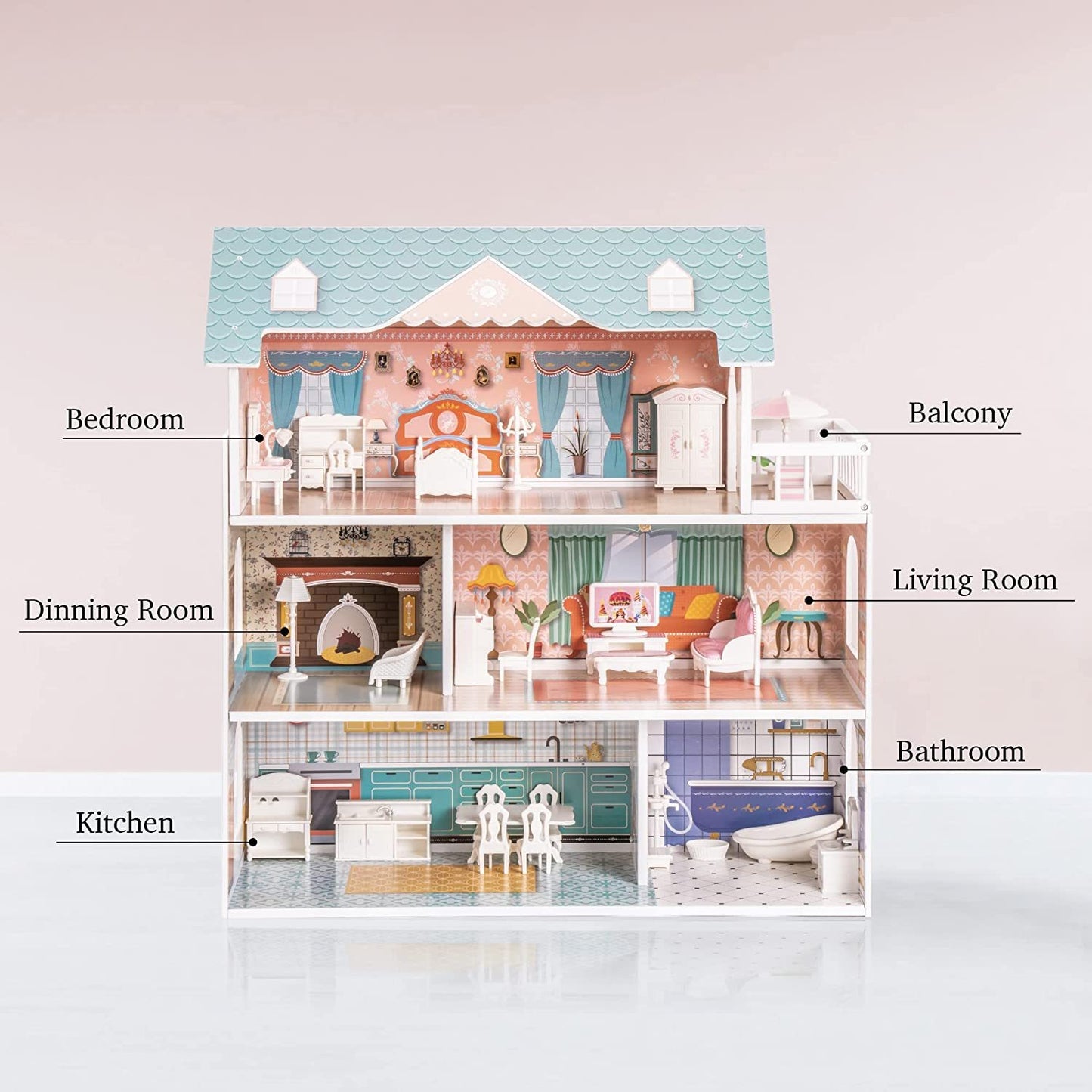 Wooden Dollhouse For Kids